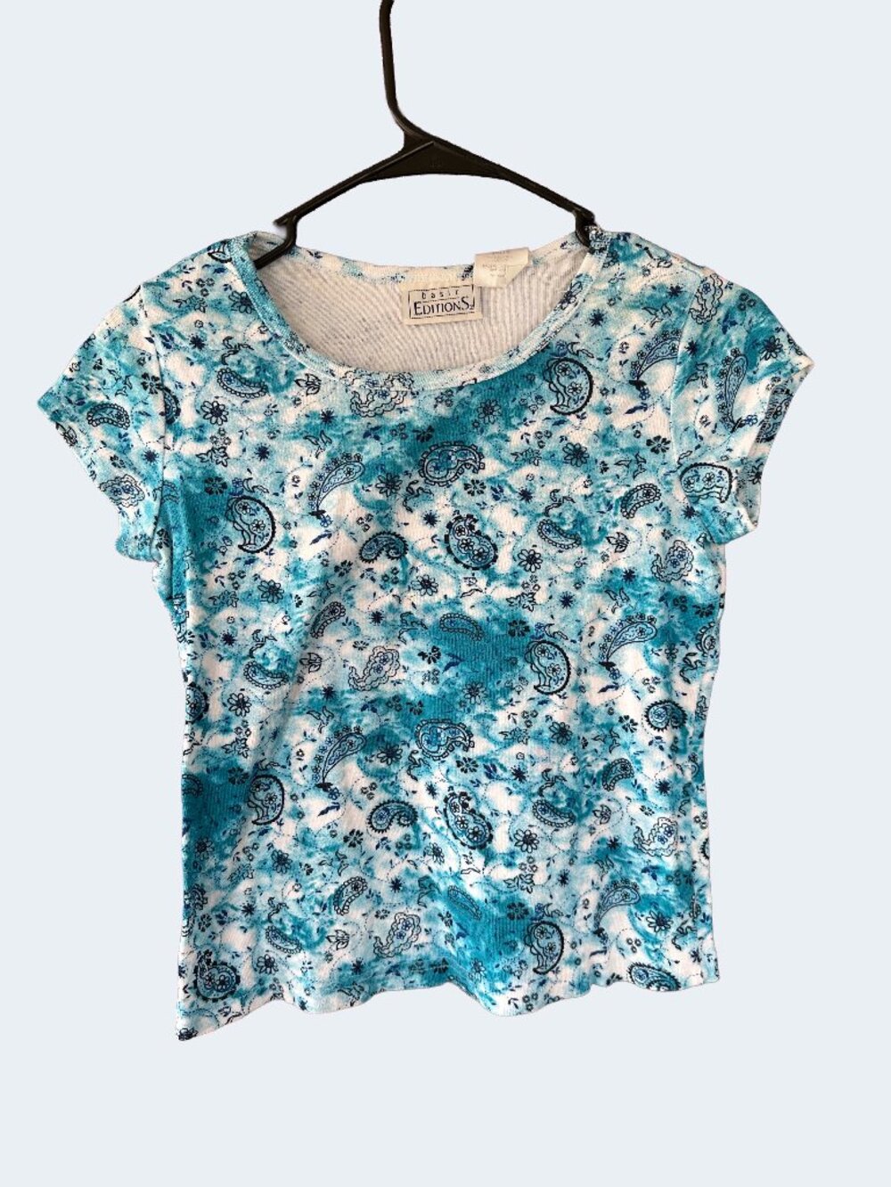 Basic Editions Turquoise Paisley Tie Dye Boho Tee Size 14/16 Short Sleeve Top